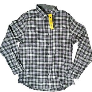 NWT Lee Scotch Plaid Flannel Grey Regular Fit Collared Shirt sz MEDIUM